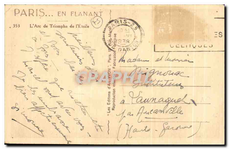 CPA Paris En Flanant L'Arc De Triomphe De l'Etoile — Rückseite