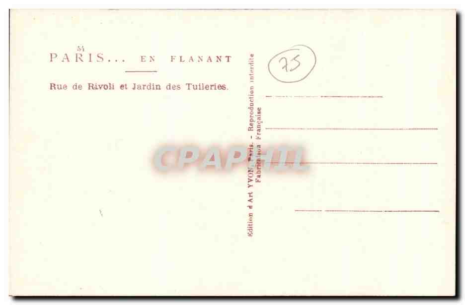 CPA Paris En Flanant Rue De Rivoli Et Jardin Des Tuileries — Rückseite