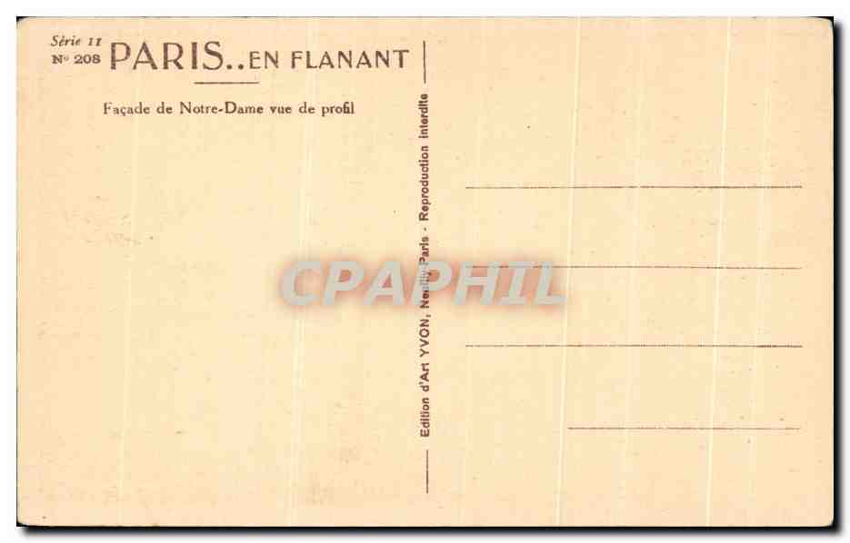 CPA Paris En Flanant Facade de Notre Dame Vue de Profil Yvon — Rückseite
