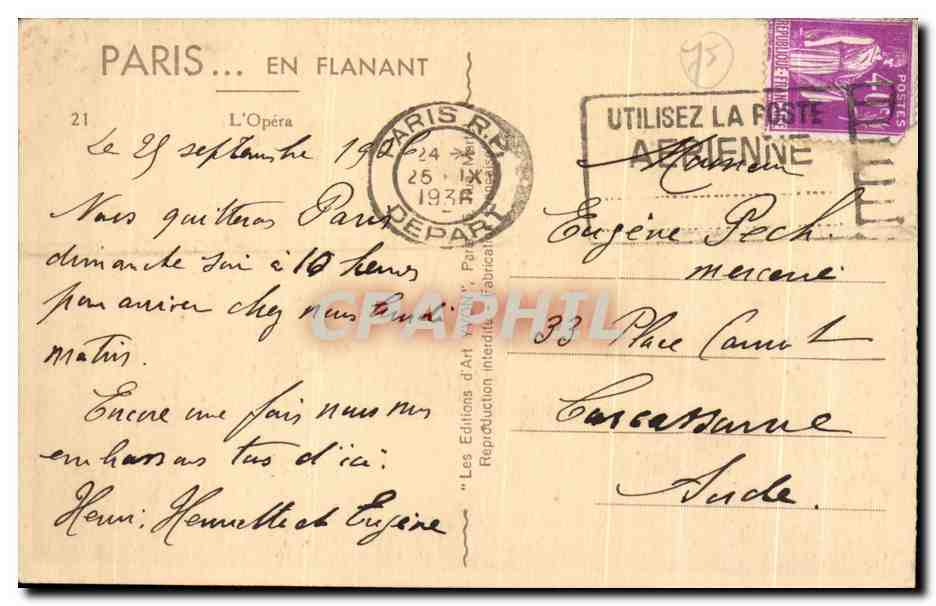 CPA Paris En Flanant L'Opera — Rückseite