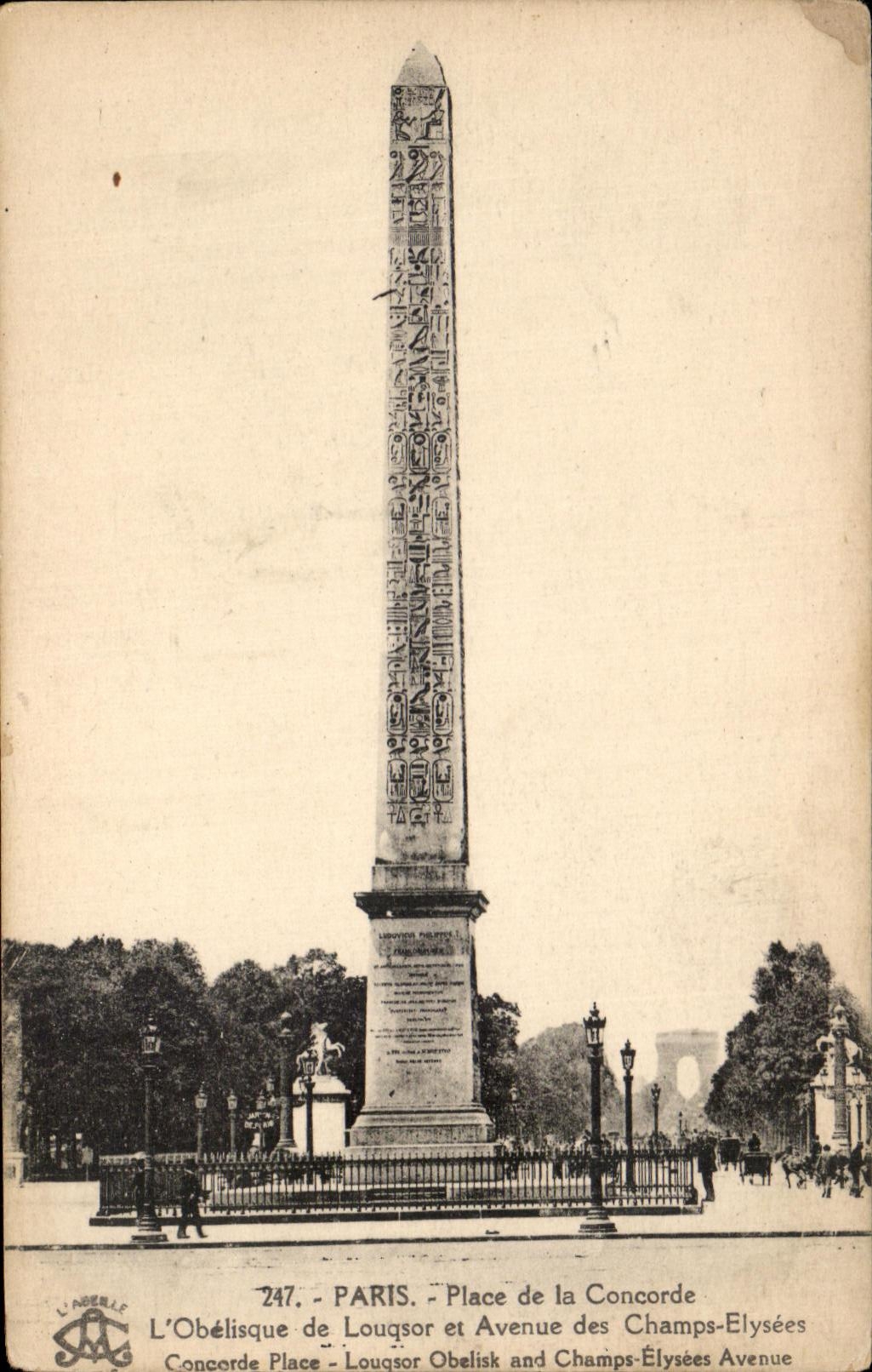 CPA Paris Place de la Concorde L'Obelisque de Louqsor et Avenue des Champs Elysees