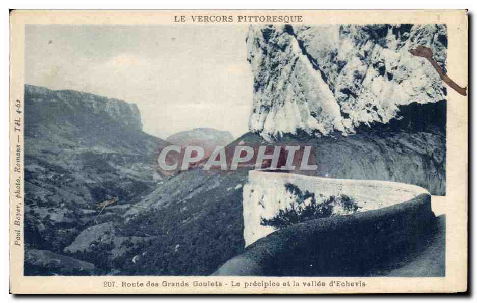 Le Vercors pittoresque — Route des Grands Goulets, précipice et vallée d'Echevis — Paul Boyer, photo Boyer, Romans, n°207