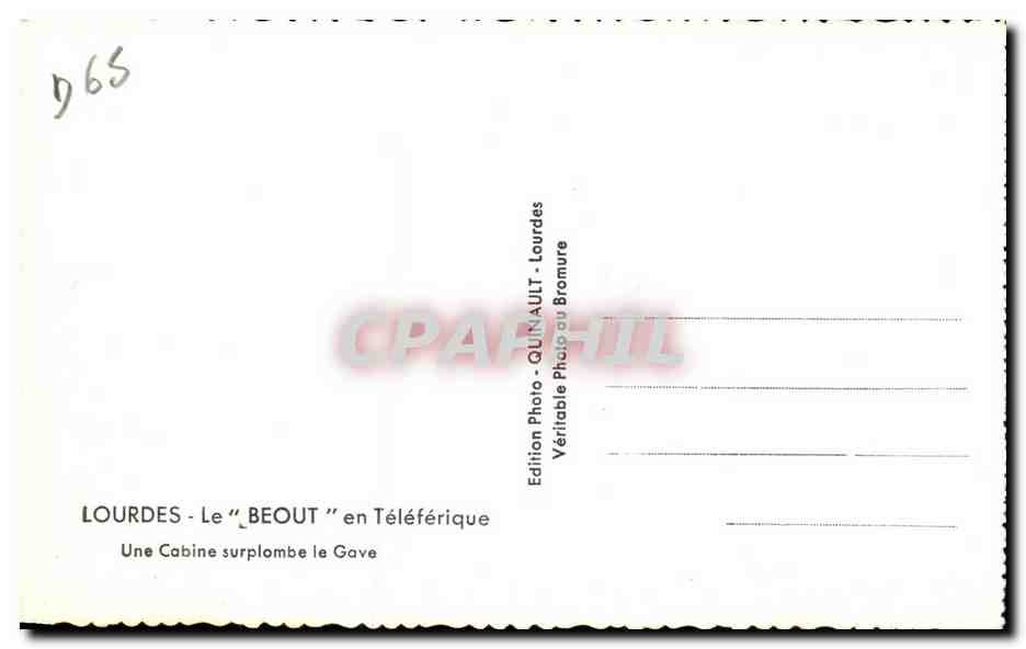 Lourdes — Le « BEOUT » en Téléférique — Une Cabine surplombe le Gave — Édition Photo QUINNAULT — Rückseite