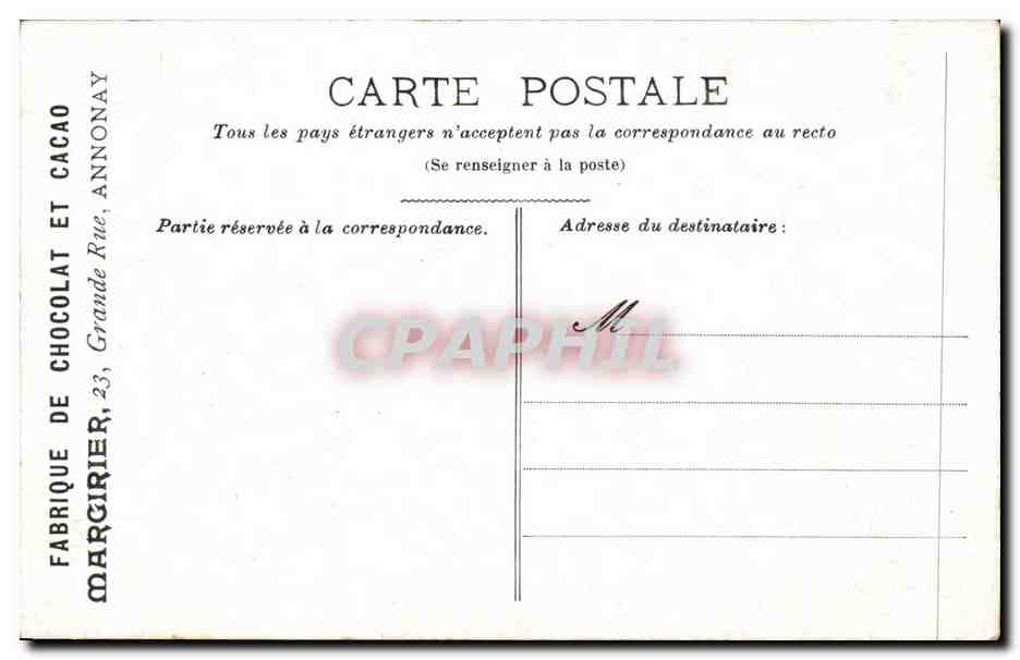 CPA Fabrique De Chocolat et Cacao Margirier Grand rue Annonay Lourdes Le fort — Verso