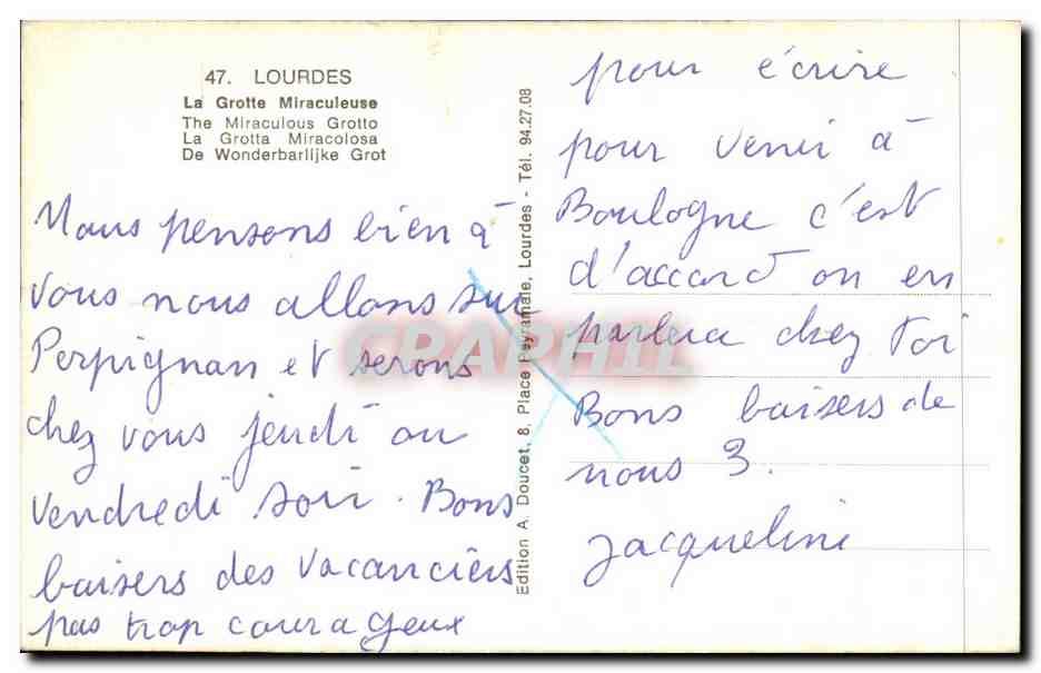 La Grotte Miraculeuse — Lourdes — Éditeur Edlux, n°47 — Verso