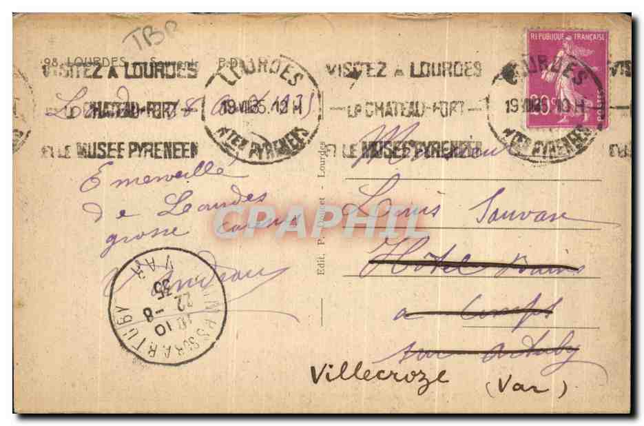 CPA Lourdes Chateau Fort Bernadette — Verso