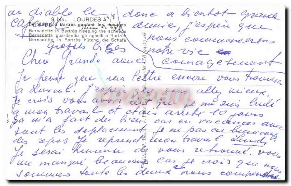 CPSM Lourdes Bernadette Bartres Gardant les Moutons  — Verso