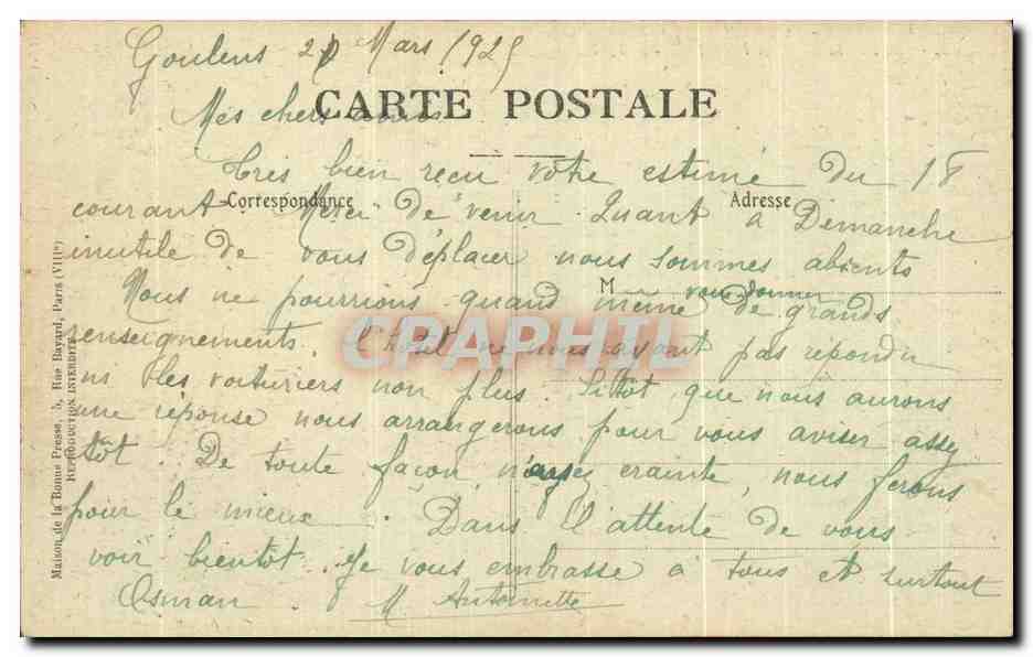 CPA Lourdes Souvenirs Et Sites Hotel de la Grottes de le Fort Rue de la Grotte — Rückseite