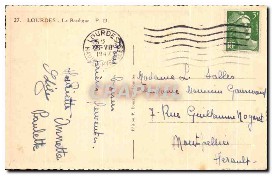 CPA Lourdes La Basilique Berger et moutons  — Verso