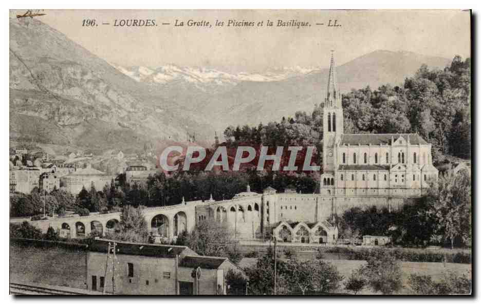 CPA Lourdes La Grotte Les Piscines Et La Basilique