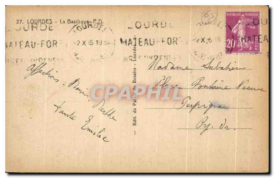 CPA Lourdes La Basilique Berger et moutons  — Verso