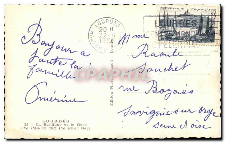 CPA Lourdes la Basillque et le Gave  — Verso