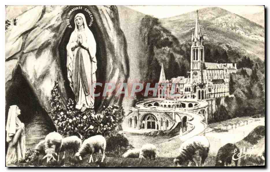 CPA Lourdes La Basilique et l'Apparition Moutons