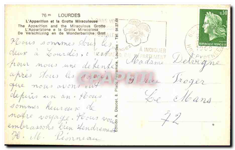 CPSM Lourdes L'Apparition et la Grotte Miraculeuse  — Verso
