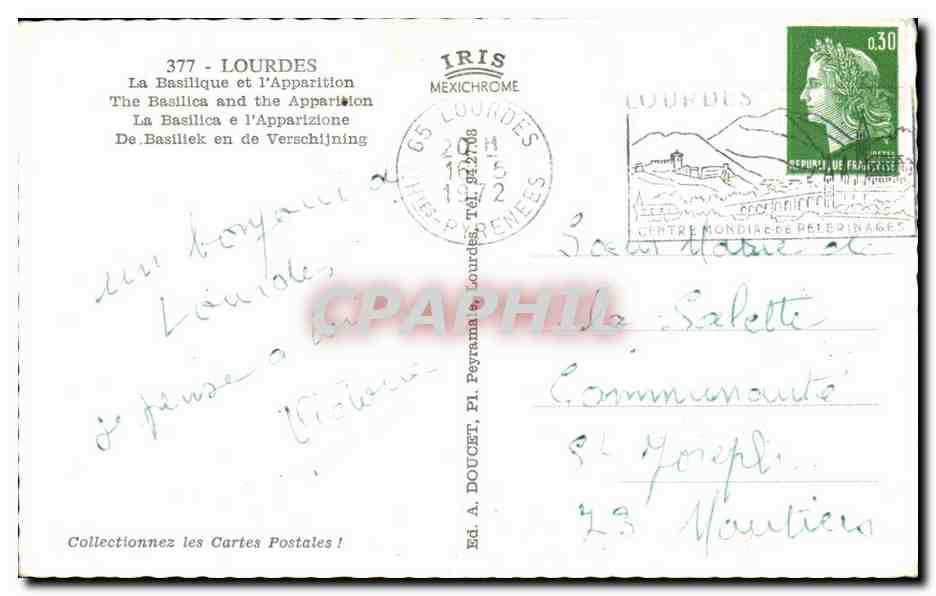 CPA Lourdes La Basiiique et l'Apparition  — Verso