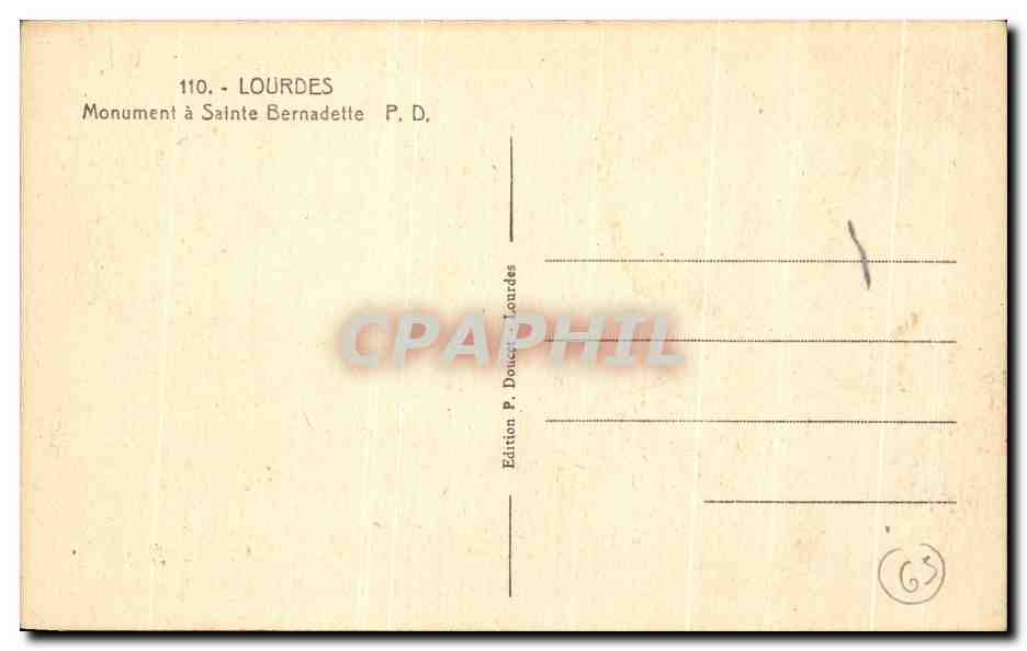 CPA Lourdes Monument a Sainte Bernadette  — Verso