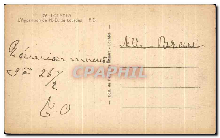 CPA Lourdes L'Apparition De Lourdes — Verso