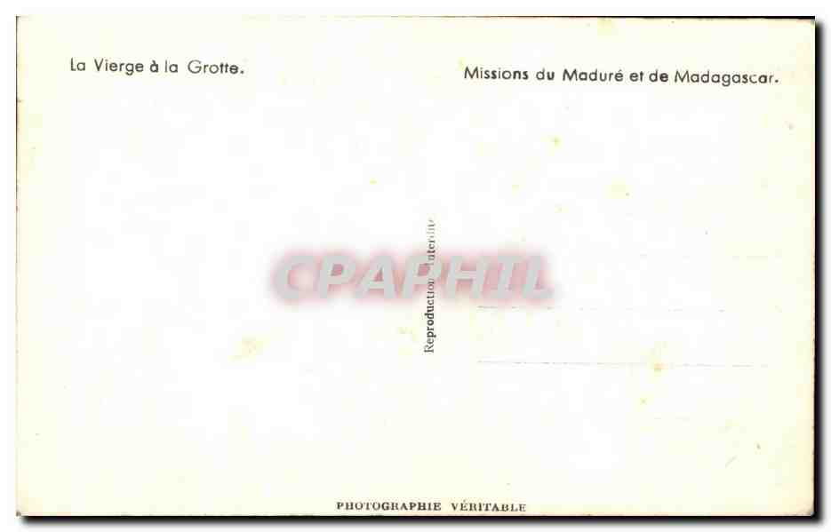 Notre-Dame de la Grotte — Statue de la Vierge à la Grotte — Missions du Maduré et de Madagascar — Reverso