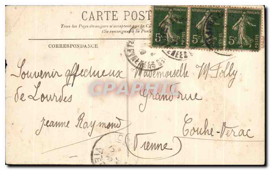 CPA Lourdes Le rosaire Le Portail — Verso