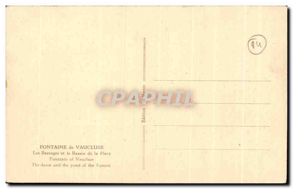 CPA Fontaine de Vaucluse Les Barrages et le Bassin de la Place — Achterkant