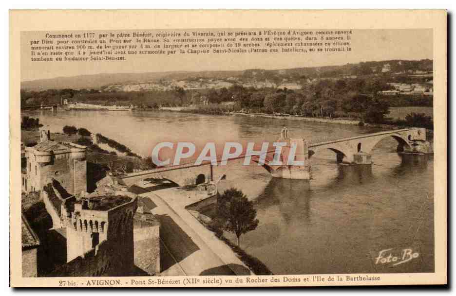 CPA Avignon Pont St Benezet Vu Du Rocher Des Doms et l'ile de la Barthelasse