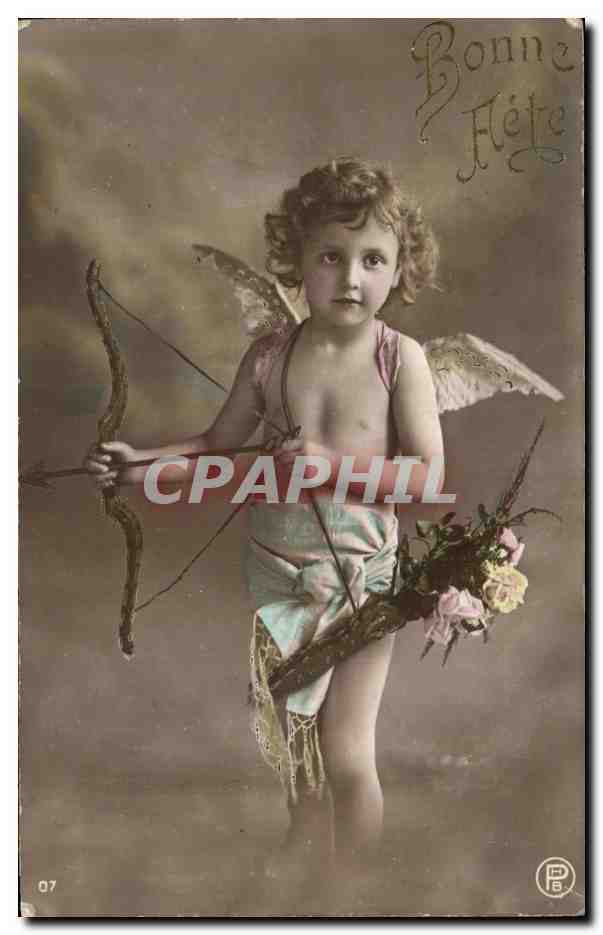 CPA Fantaisie Fleurs Enfant Arc Ange