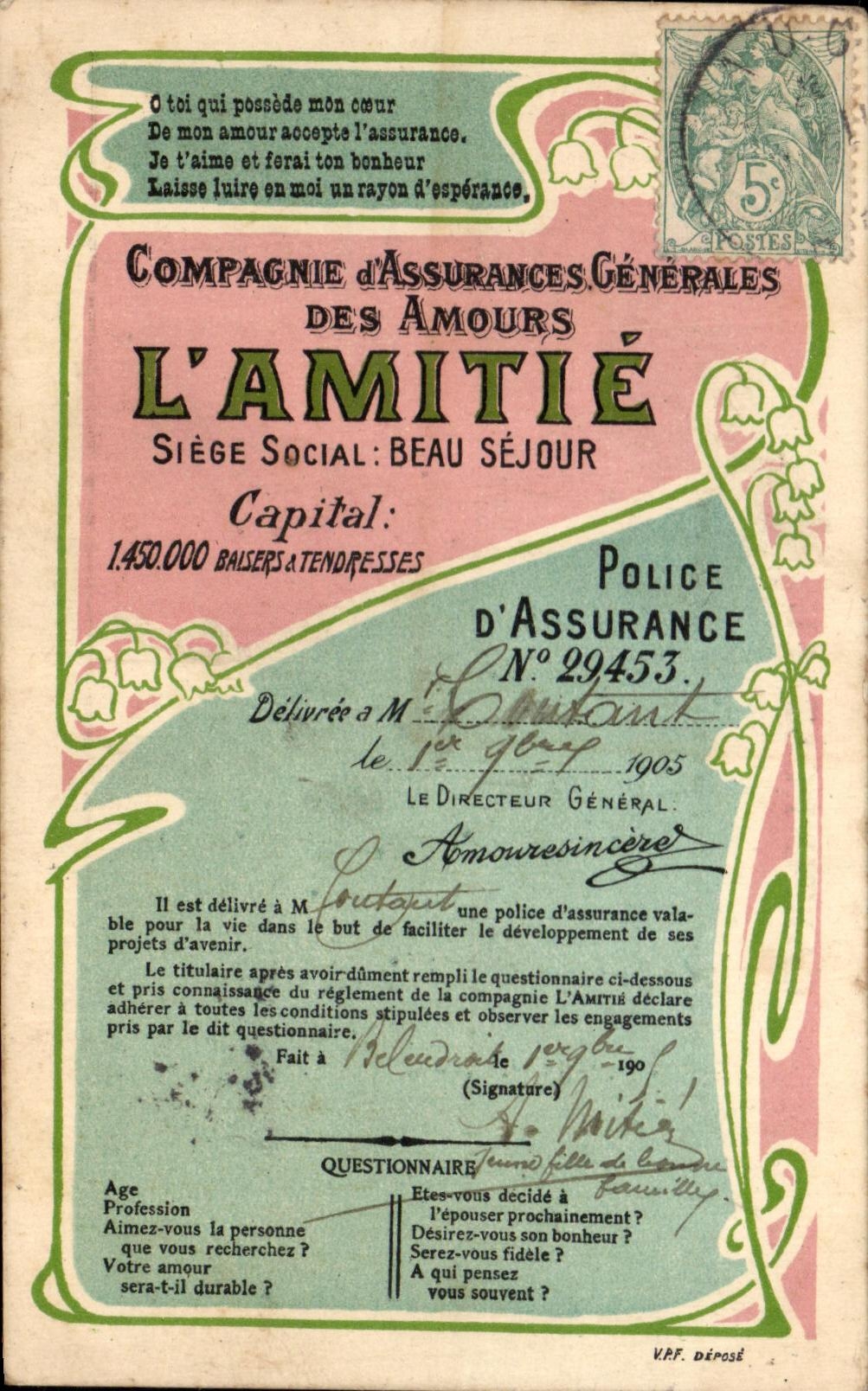 CPA Fantaisie Compagnie d'assurances L'amitie Constant 