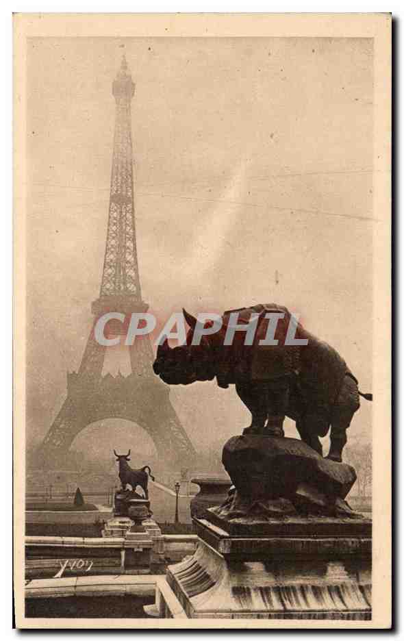 CPA Paris En Flanant La Tour Eiffel Vue Des Jardins Du Trocadero Eiffel Tower Seen Rhinoceros Taureau Yvon 