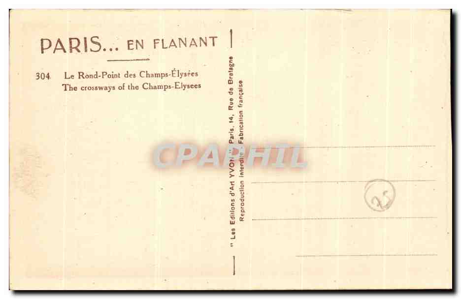 CPA Paris En Flanant Le Rond point Des Champs Elysees Yvon — Rückseite