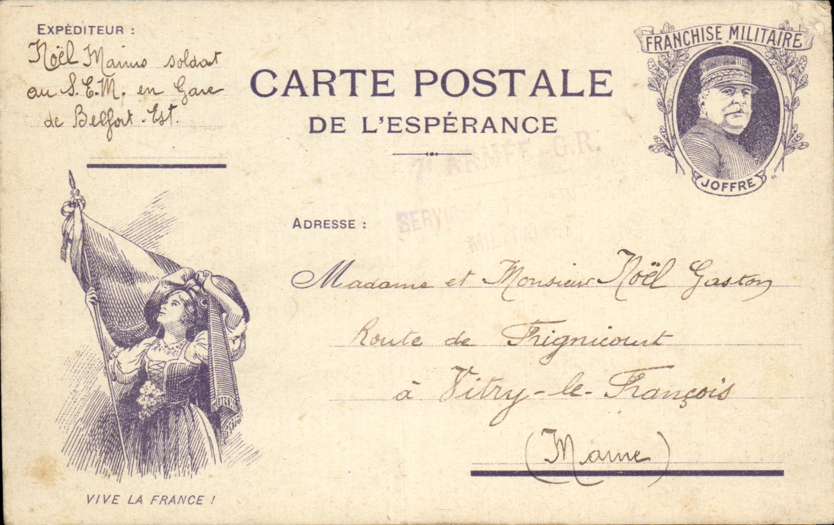 CPA Vive La France Carte postale de l'esperance Marechal Joffre Miltiaria 