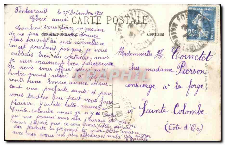 CPA Fontevrault Le Refectoire de l'Aucienne Abbaye  — Rückseite