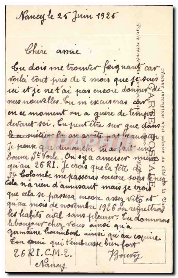 CPA Nancy Place de la Carriere Palais du Gouvernement — Verso