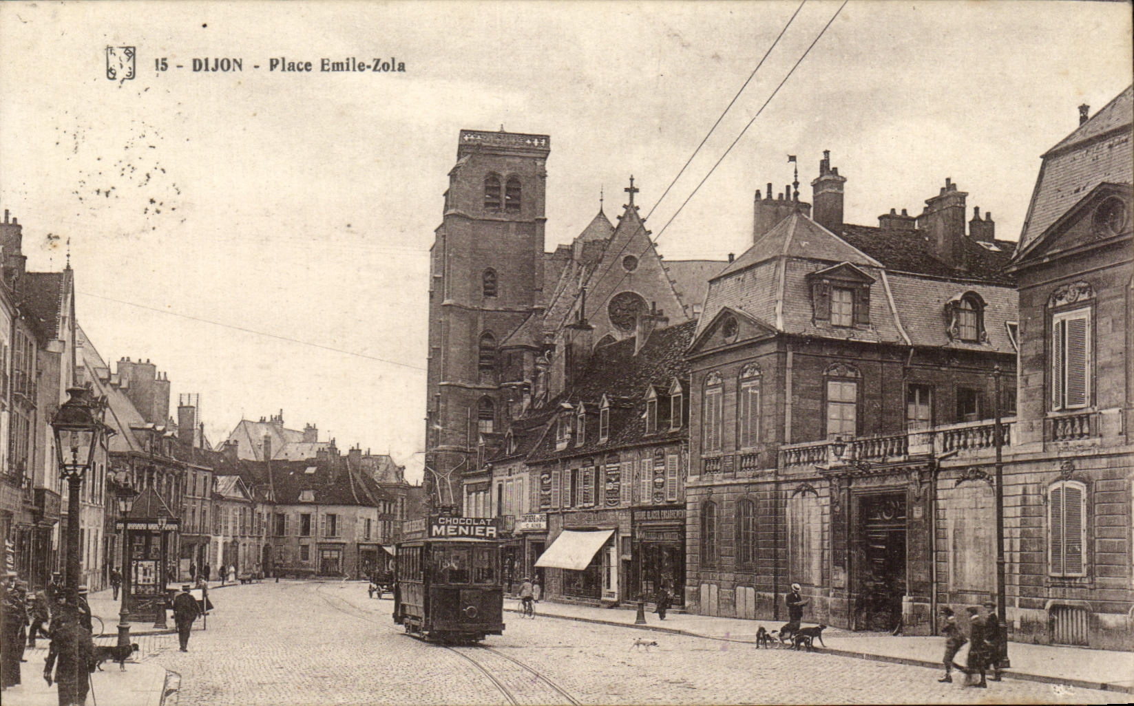 CPA Dijon Place Emile Zola Tramway Chocolat Menier 