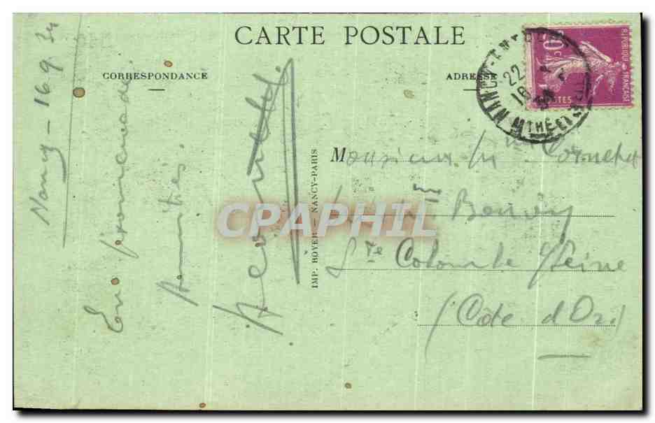 CPA Nancy L'Hemicycle de la Carriere et le Palais du Gouvernement — Rückseite