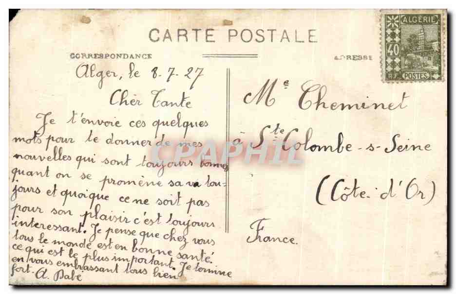 CPA Alger Place du Gouvernement Hotel de la Regence Government square and the Regent Hotel — Back