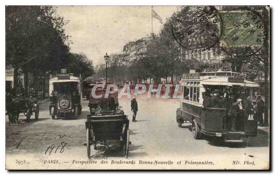 CPA Paris Perspective des Boulevards Bonne Nouvelle et Poissonniere Bus Autobus