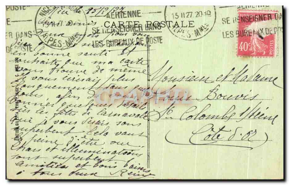 Nice — Vue générale entre les Pins - Mont Boron — Édition G. G. NICE 289 — Rückseite