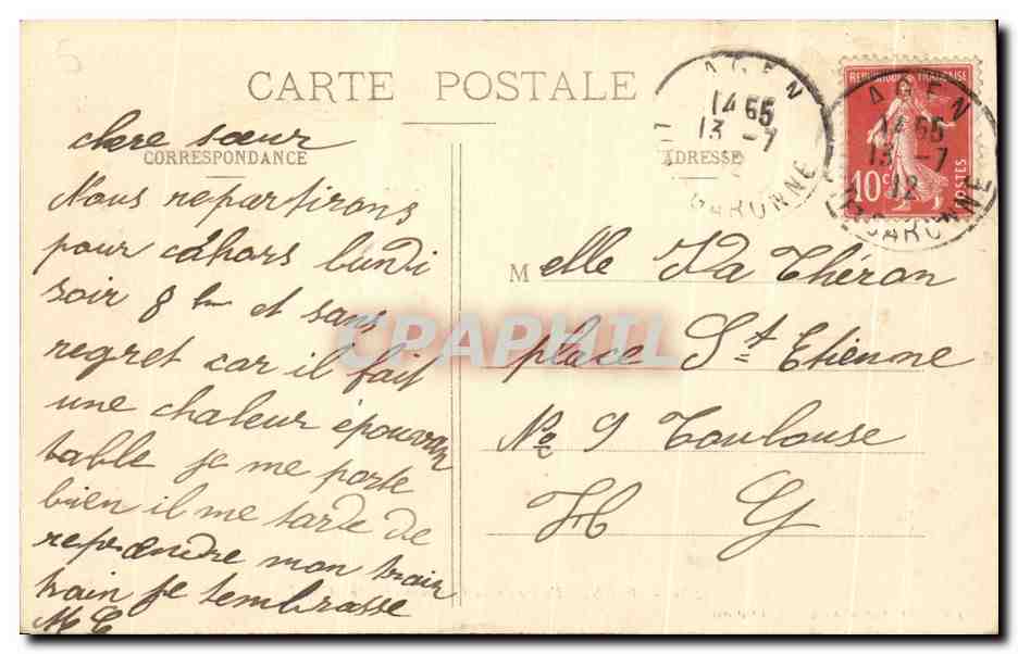 AGEN - Vallée de la Garonne et Pont-Canal — Librairie L. Duffau, Agen - Cliché Balistai, n°280 — Back