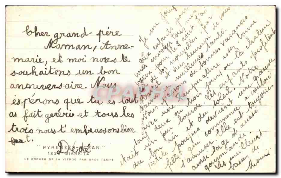 CPA Biarritz Le rocher de la vierge par gros temps — Verso