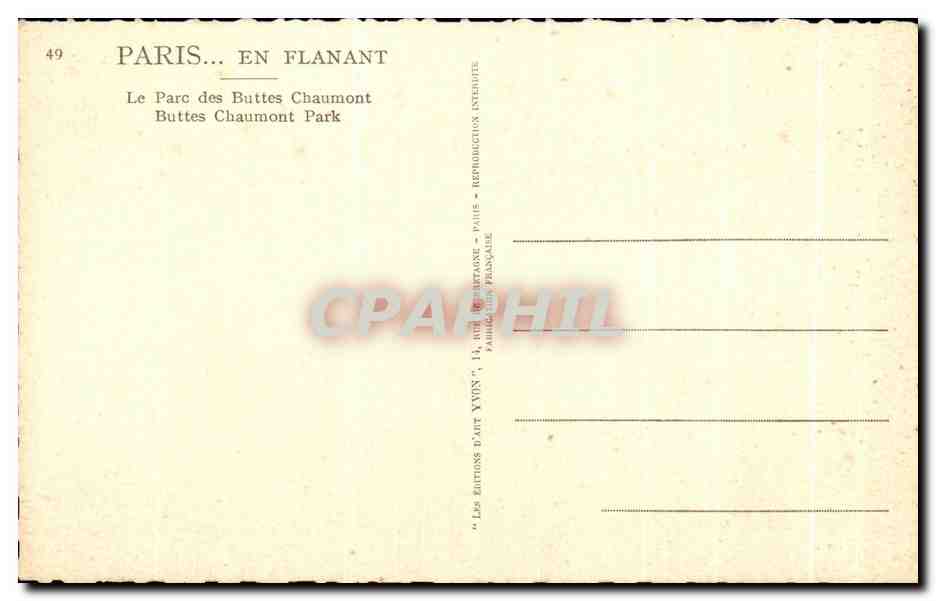 CPA Paris En Flanant Le Parc des Buttes Chaumont Buttes Park — Verso