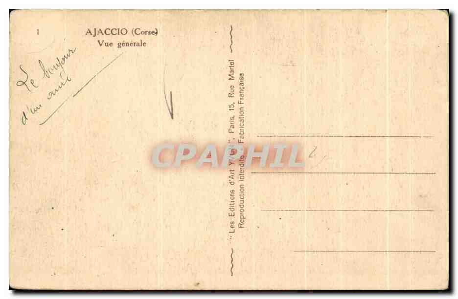 CPA Ajaccio Vue generale Corse Corsica — Rückseite