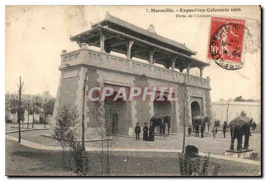 CPA Marseille Exposition Coloniale Porte d'Annam 1906 Elephant 