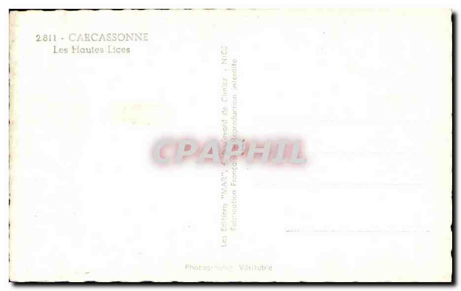 CPA Carcassonne Les Haules Lices — Verso