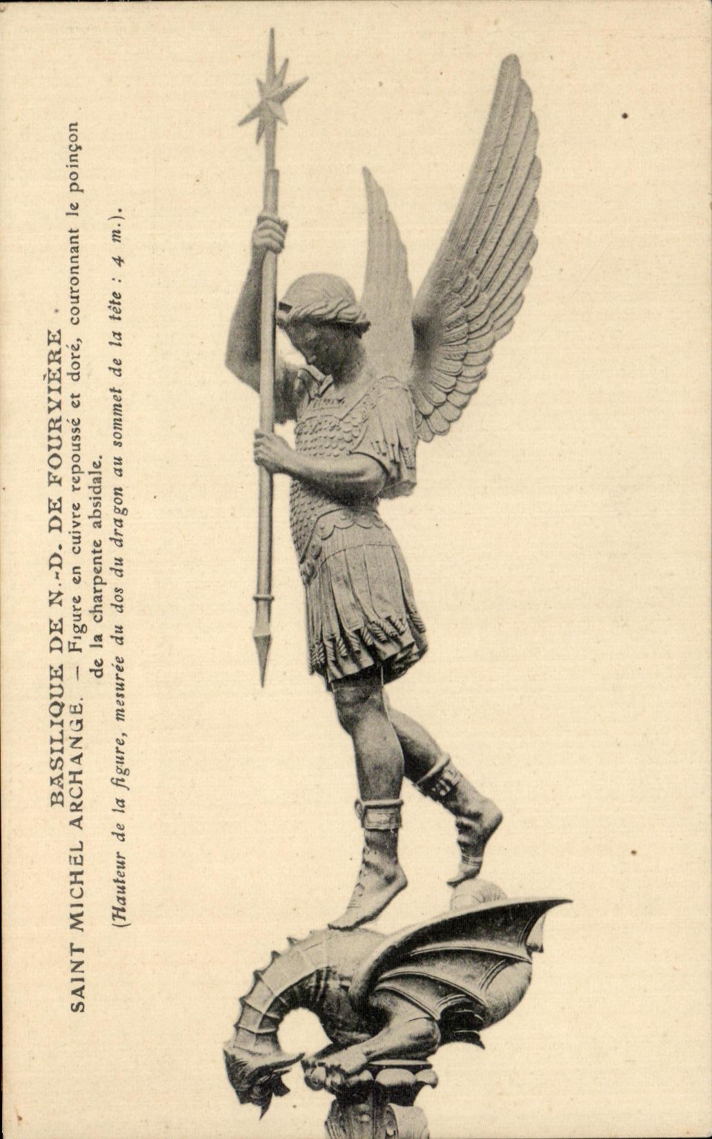 Saint Michel de Fourvière — statue en cuivre sur dragon — Basilique Notre-Dame de Fourvière