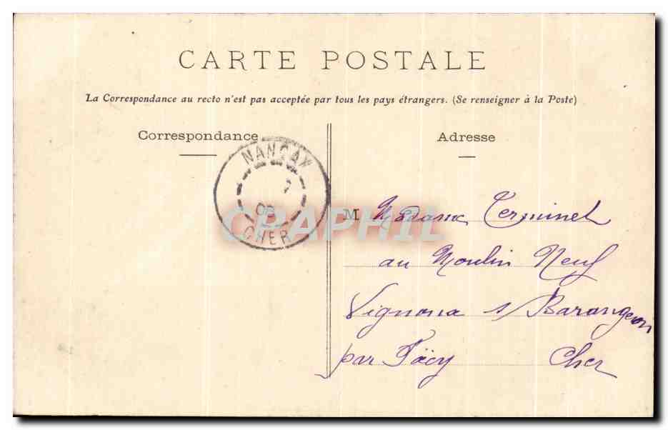NANCAY (Cher) — « La Varenne », Côté Nord-Est — Auger, phot., Vierzon — Rückseite