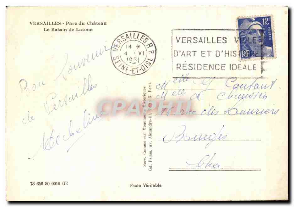 CPA Versailles Parc du Chateau Le Bassin de Latone — Verso