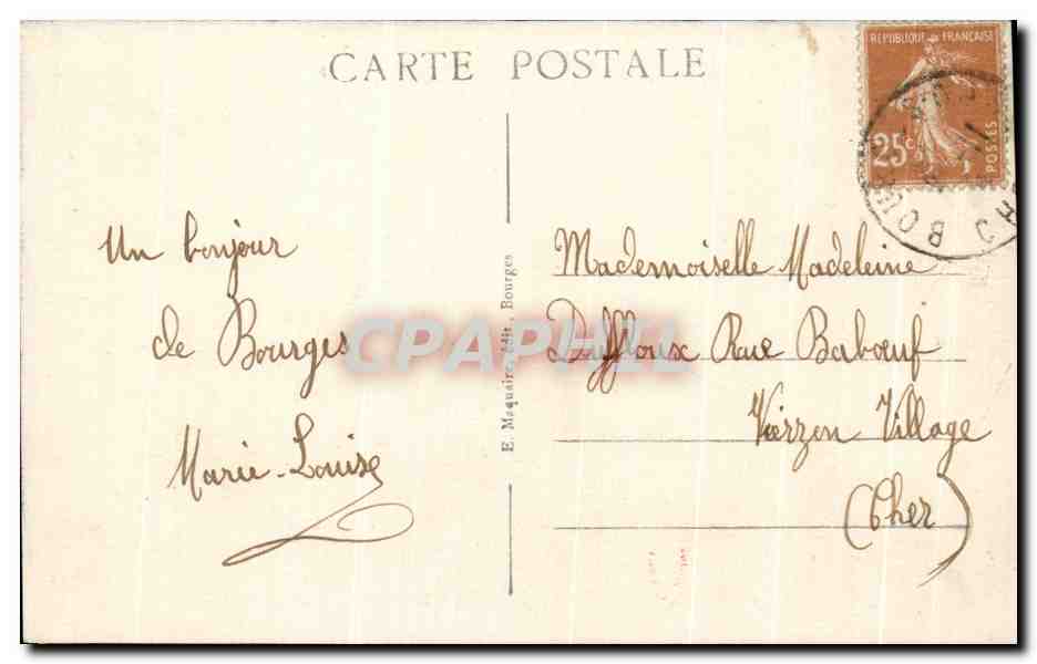 CPA Bourges Jardin de I'Hotel de Ville La Grande Allee — Verso