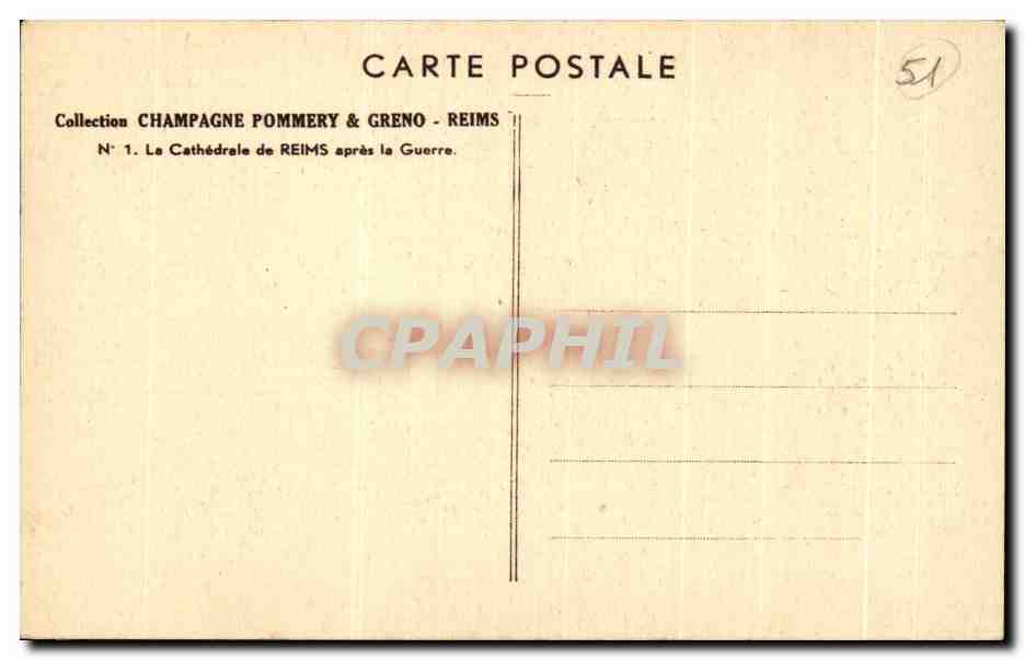 Cathédrale de Reims — après la guerre — Phot. Loth — Verso