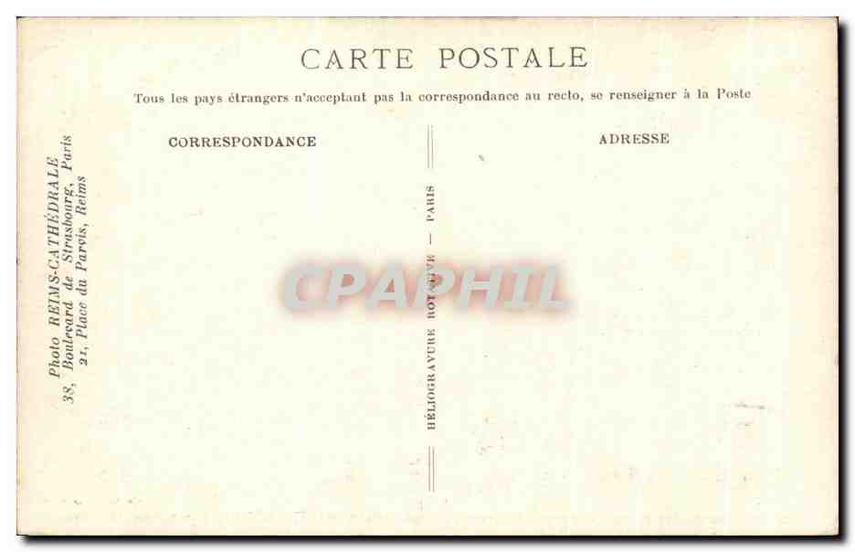 CPA Cathedrale de Reims Portail st Sixte Scene de la vie de St Remi dite le tonneau de Cernay — Verso