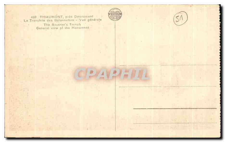 Thiaumont, près Douaumont — La Tranchée des Baïonnettes — Éditeur Verdun — Verso